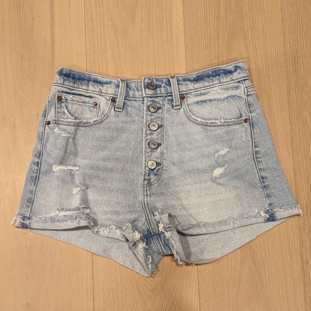 Denim High-Waisted Distressed Shorts